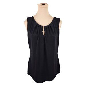 Ivanka Trump Black and Gold Metal Detail Sleeveless Blouse Sz M